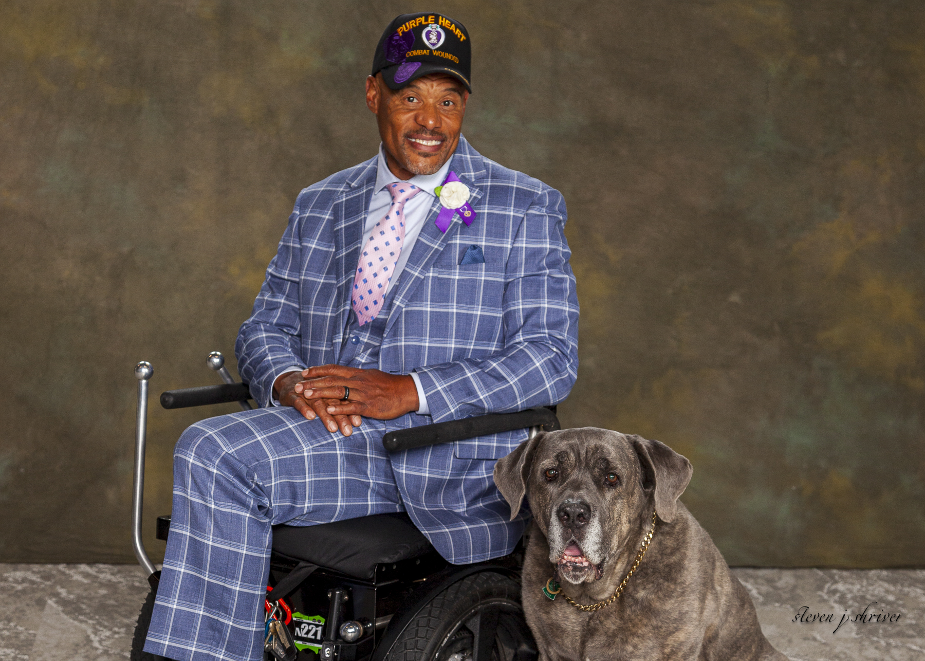 Purple Heart Guest Speaker and guide dog.